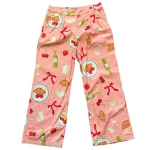 Bailey Rose Brunch Food Pastry Colorful Print Pink Pants Size Large